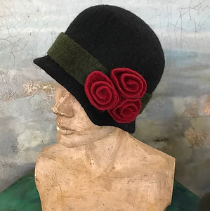Black Hat with Red Flowers