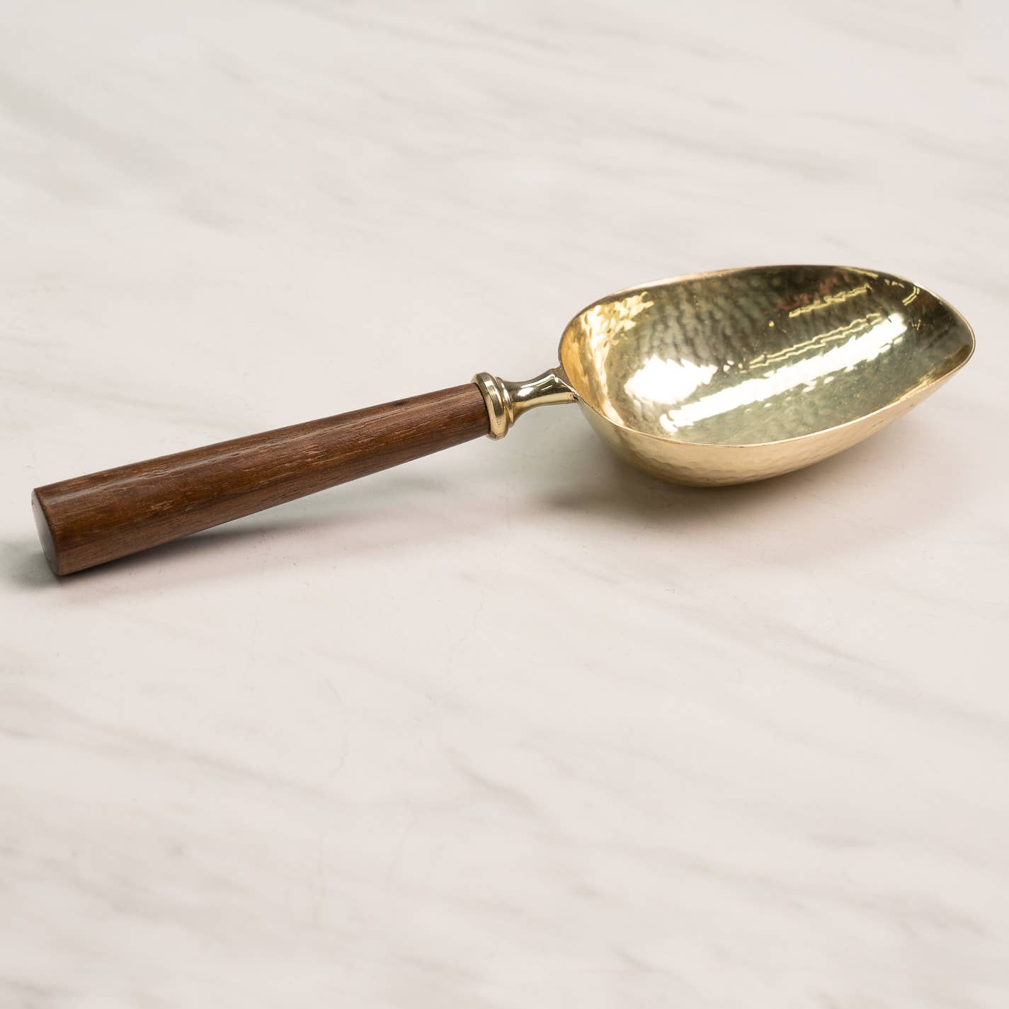 India Handicrafts Inc - Gold Hammered Ice Scoop w/ Driftwood Handle