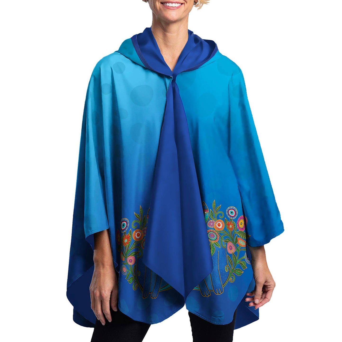 RainCaper - Laurel Burch Cerulean Cat Womens Rain Cape - Rainproof Breathable Rain Poncho