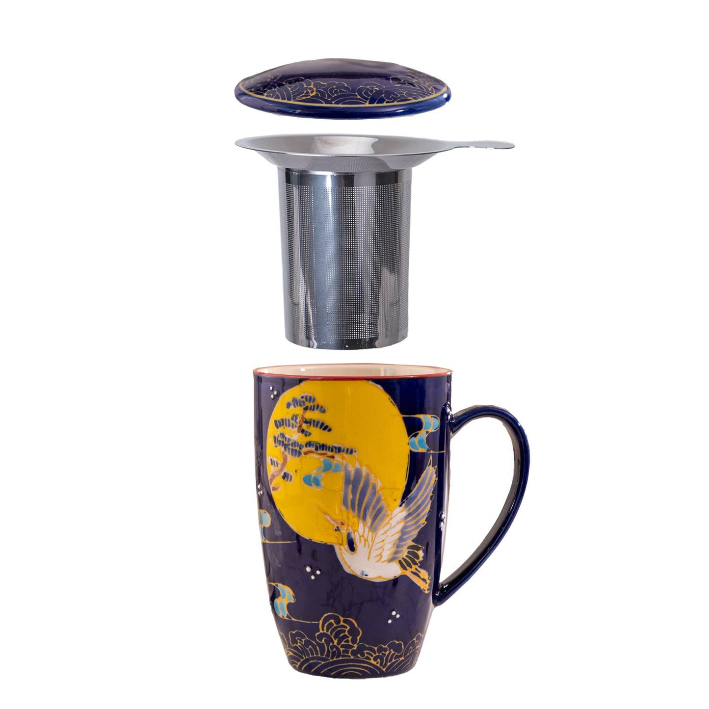 Urban Tokyo - Japanese Crane Design 15oz Tea Mugs with Lid and Infuser