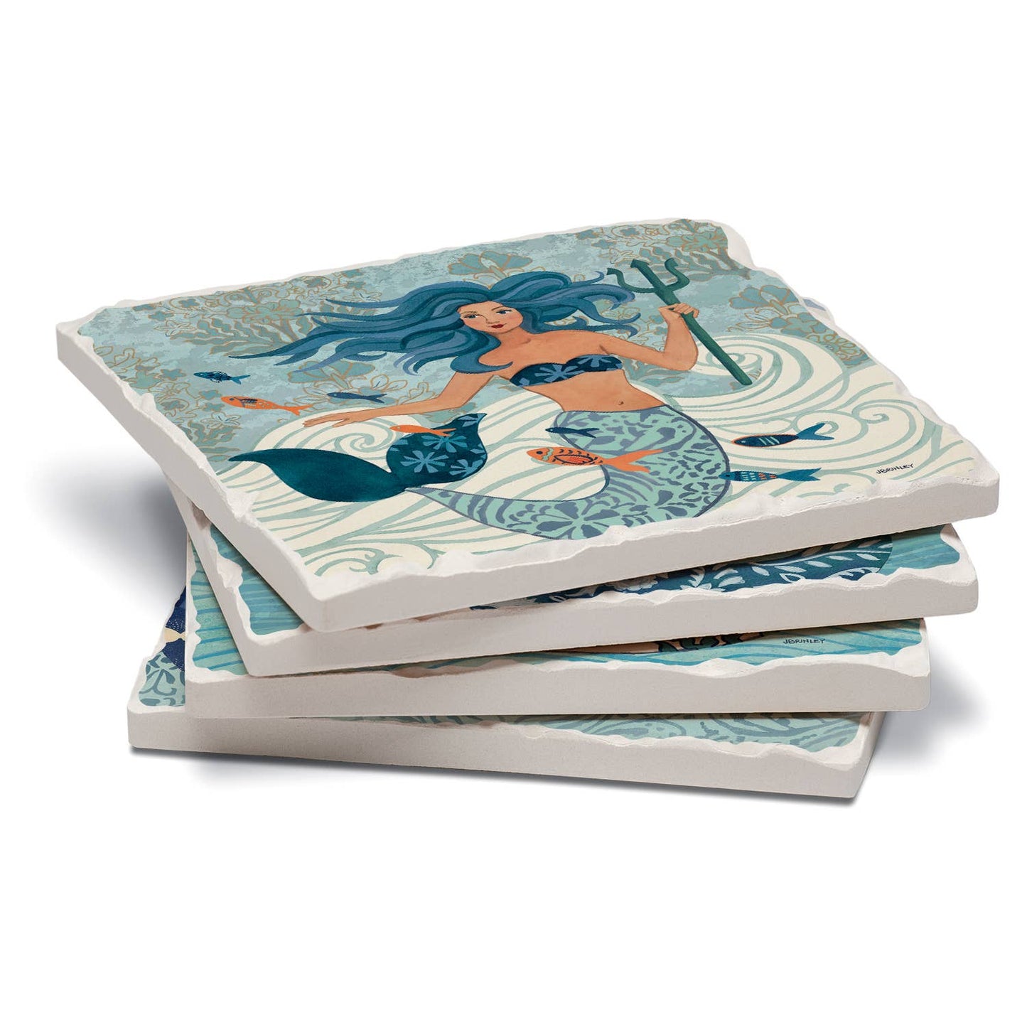 CounterArt/Highland Home/Thirstystone - Mermaid Island Assorted Image Tumbled Tile Coaster 4 Pack