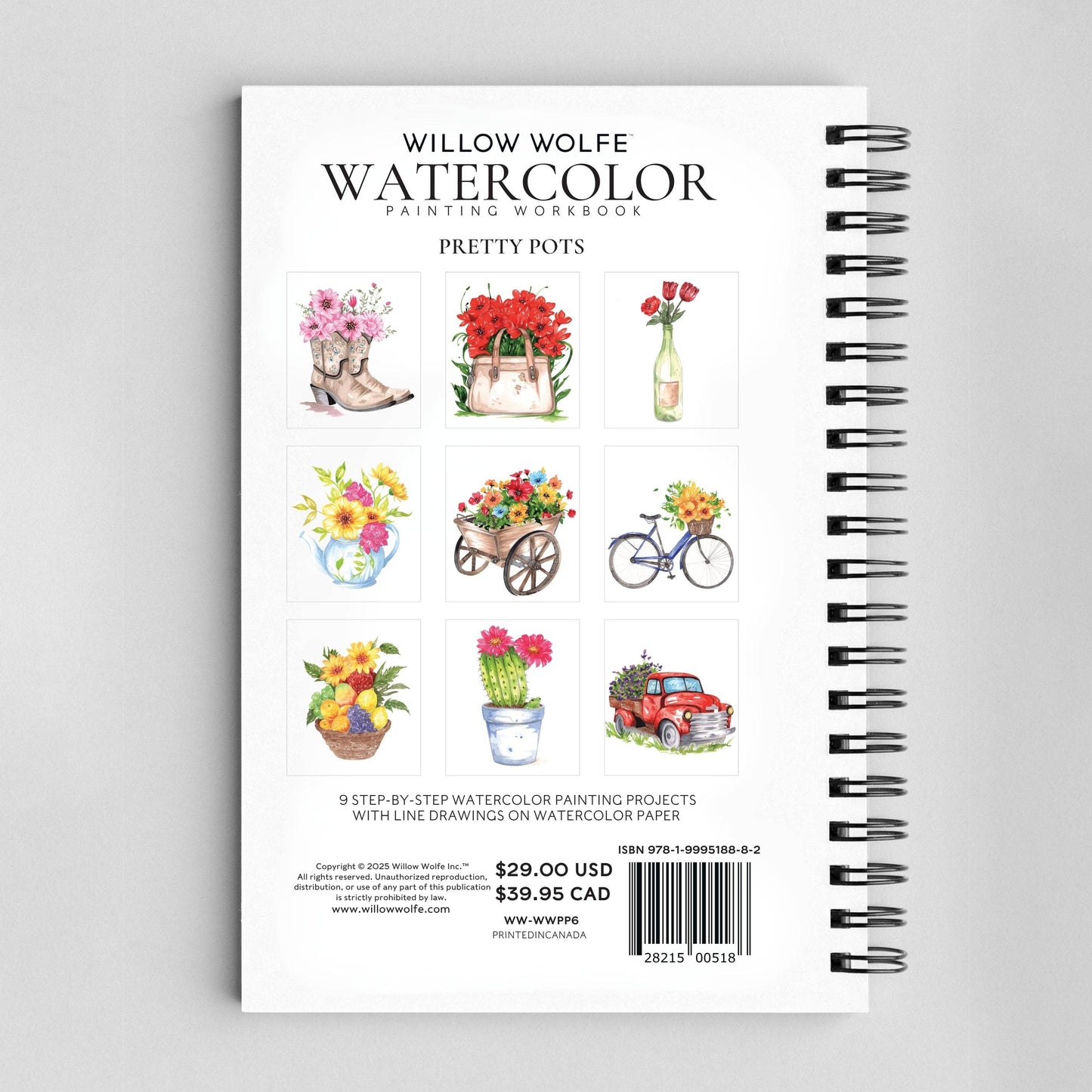 Willow Wolfe USA - Pretty Pots Watercolor Workbook by Nya Wolfe