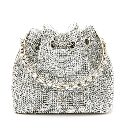 PEACH ACCESSORIES - 6641 crystal bucket bag with crystal handle: Silver