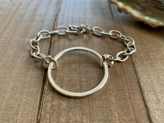 Nellie Pratt Artisan Jewelry - Good Genes- chain statement bracelet: Silver chain with silver circle