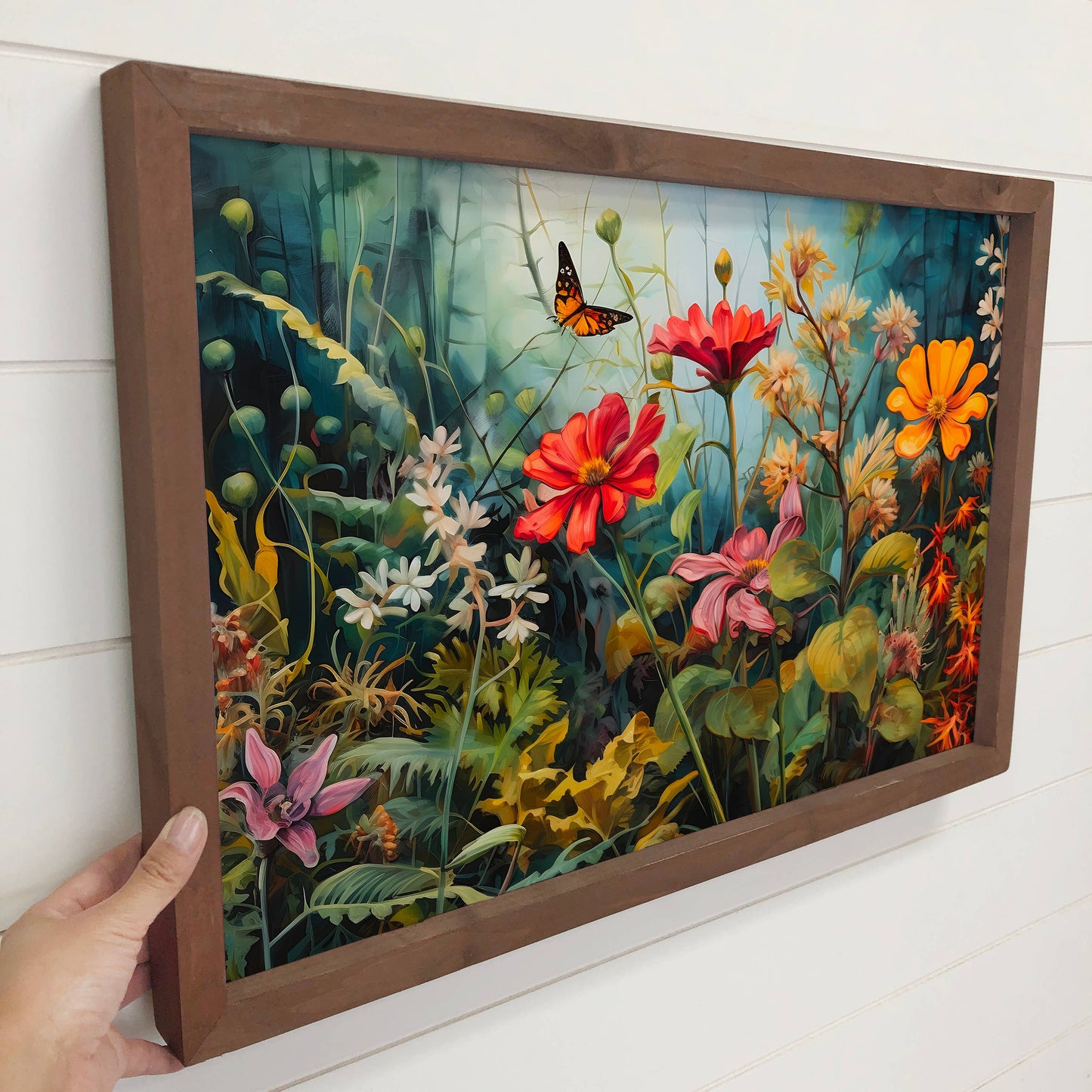 Hangout Home - Lush Garden - Nature Canvas Art - Wood Framed Floral Decor: 24x36" Extra Large Canvas Art with Thick Wood Frame