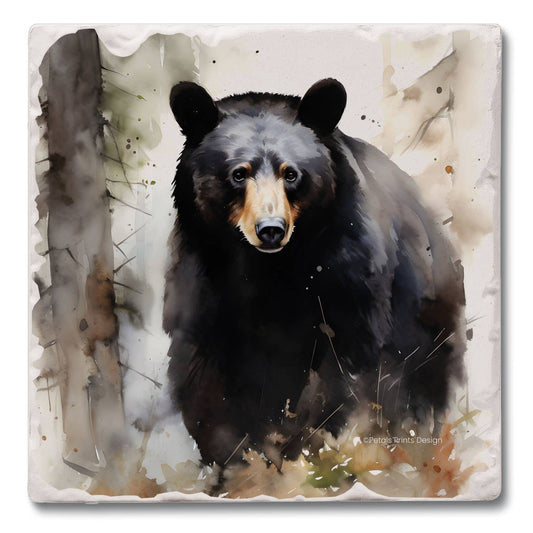 CounterArt/Highland Home/Thirstystone - "Forest Black Bear" Single Tumbled Tile Coaster