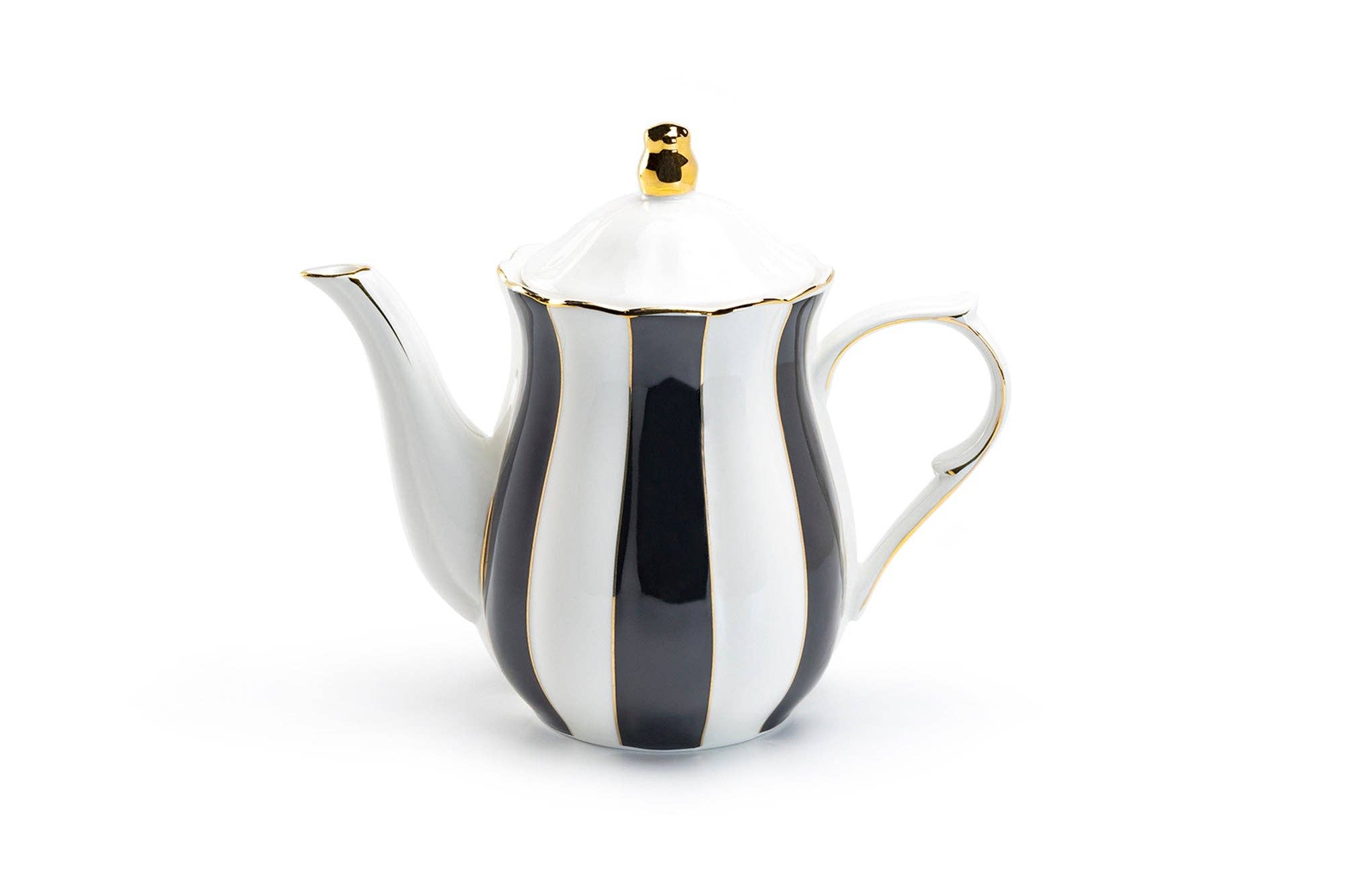 Grace Teaware Black and White Scallop 40oz Fine Porcelain Teapot