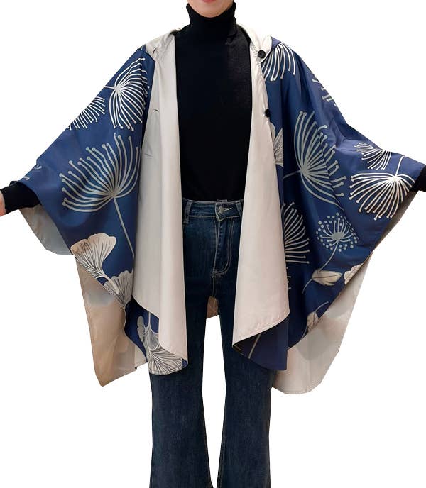 Winding River - Navy / Cream Falling Ginkgos Reversible Rain Cape