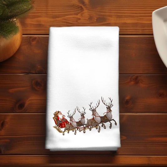 Fernville Creations - Holiday Fingertip Towel with Santa & Reindeer Decor