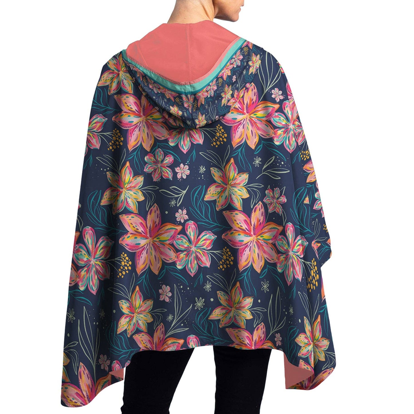 RainCaper - EttaVee Bold Flowers Womens Rain Cape - Rainproof Breathable Rain Poncho for Women