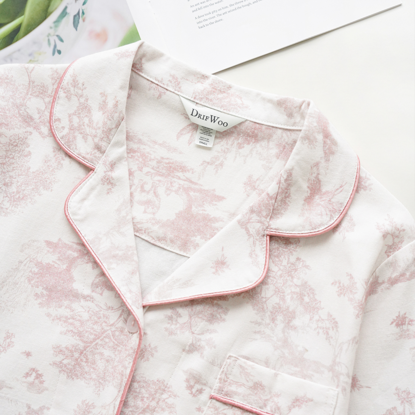 DrifWoo - Soft Pink Toile Print Loungewear – Spring Cozy Homewear: S