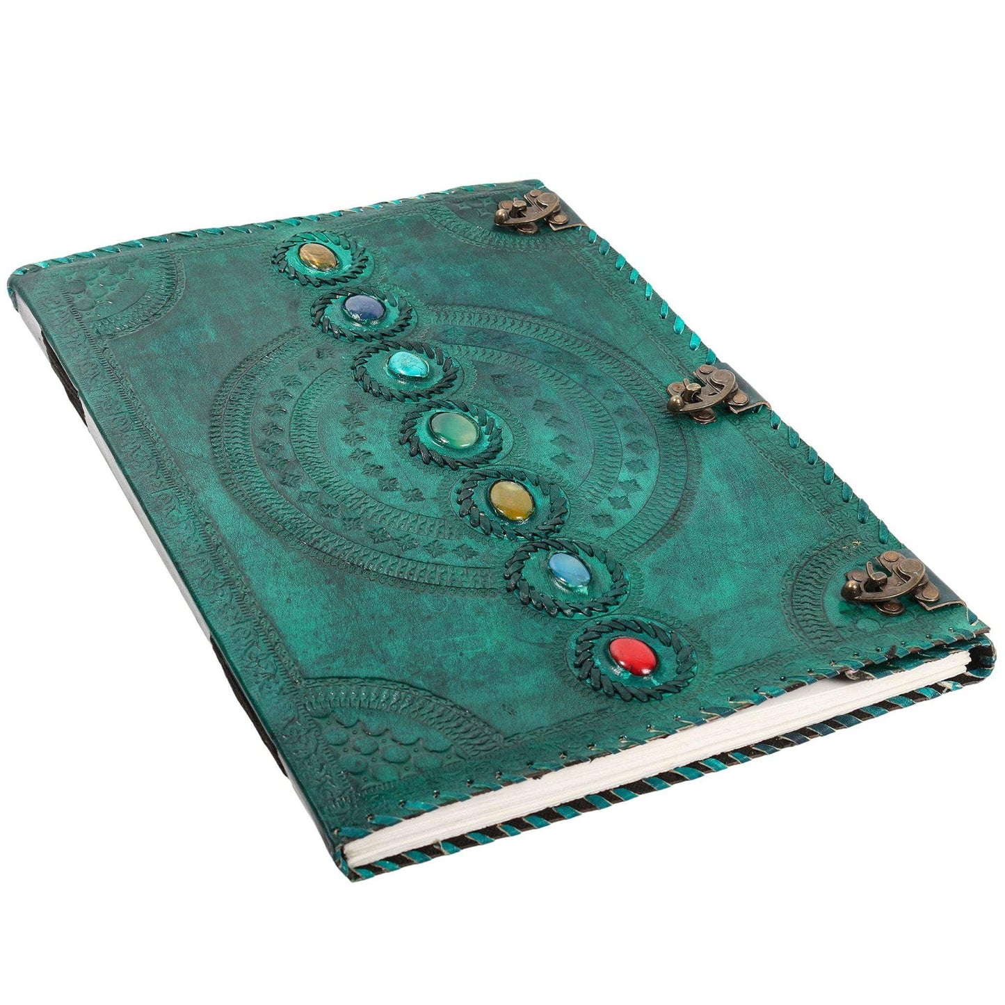 Tuzech Leather - Tuzech Seven Chakra Medieval Stone Embossed Handmade Jumbo Leather Journal Book of Shadows Notebook Office Hocus Pocus Diary College Poetry Sketch With Leather Bound: Brown / 10 x 7 Inches