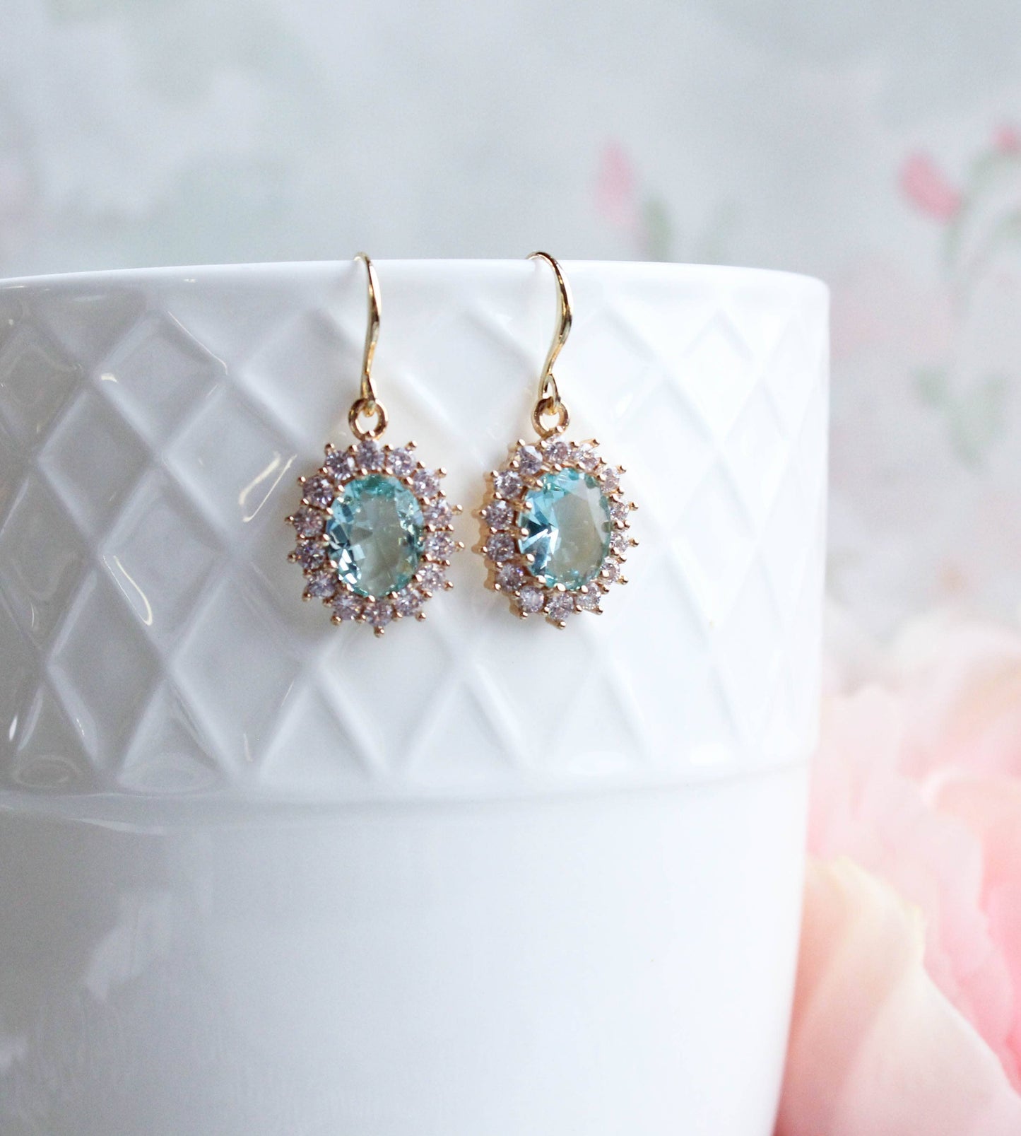 A Pocket of Posies - Aqua Glass Earrings