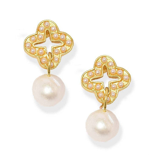 KARINE SULTAN - Clover stud and pearl drop earring