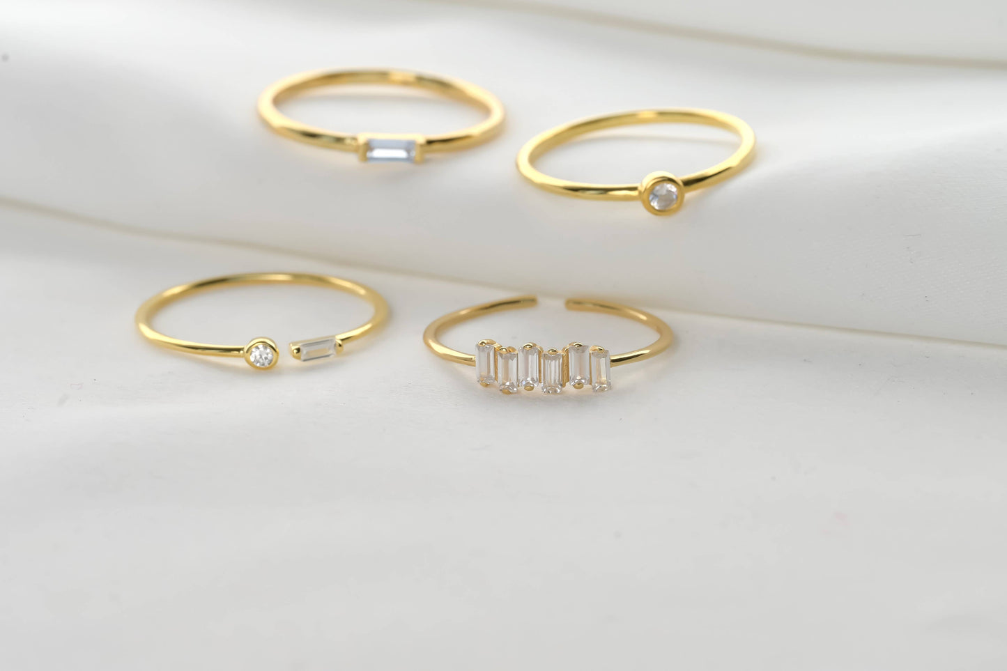 Blueyejewelry - Dainty Gold Diamond Rings - Bezel Ring - Baguette Ring: A. Bezel / Yellow Gold / 8