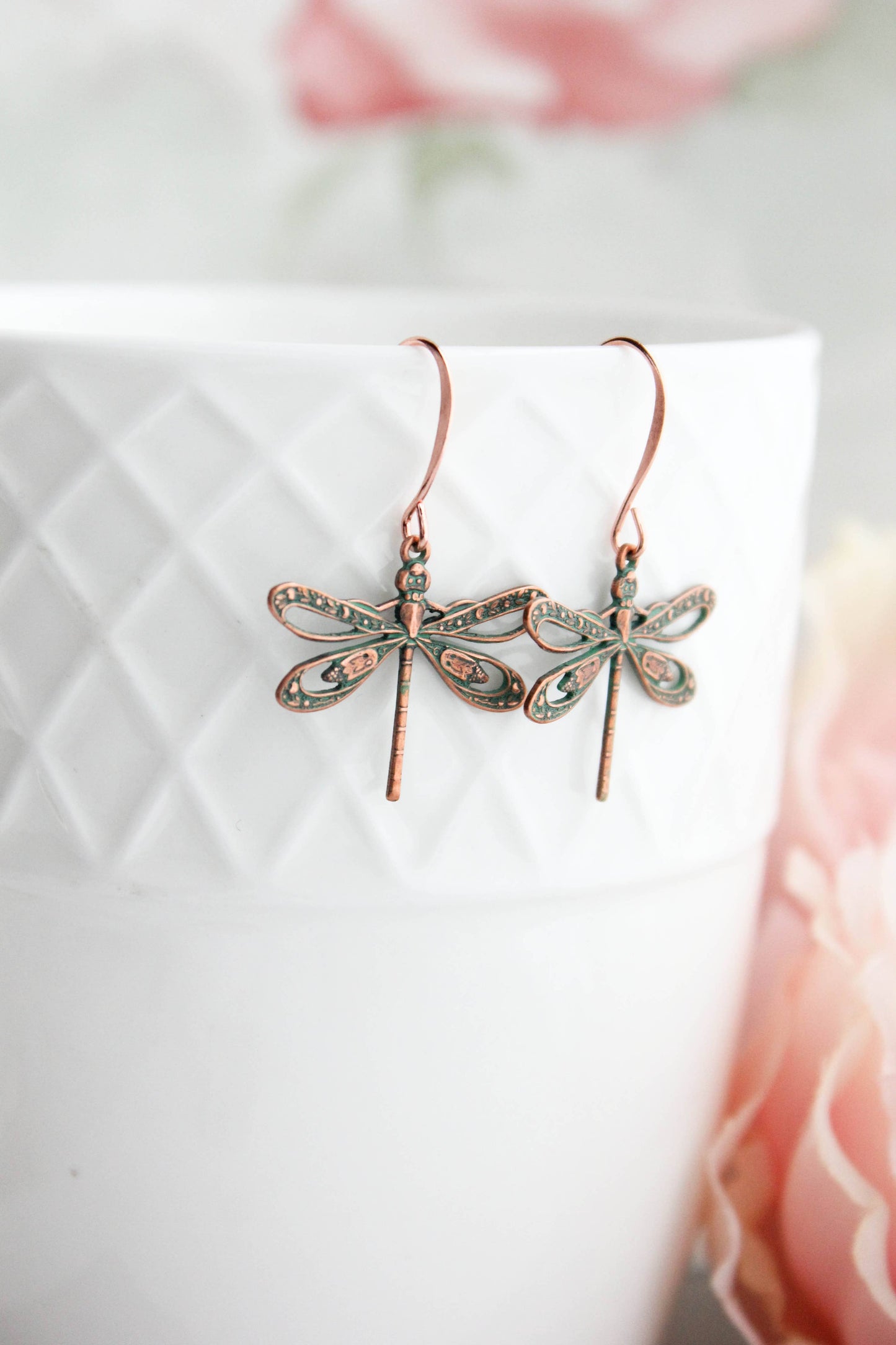 A Pocket of Posies - Dragonfly Earrings | Mint Copper Earrings | Nature Jewelry
