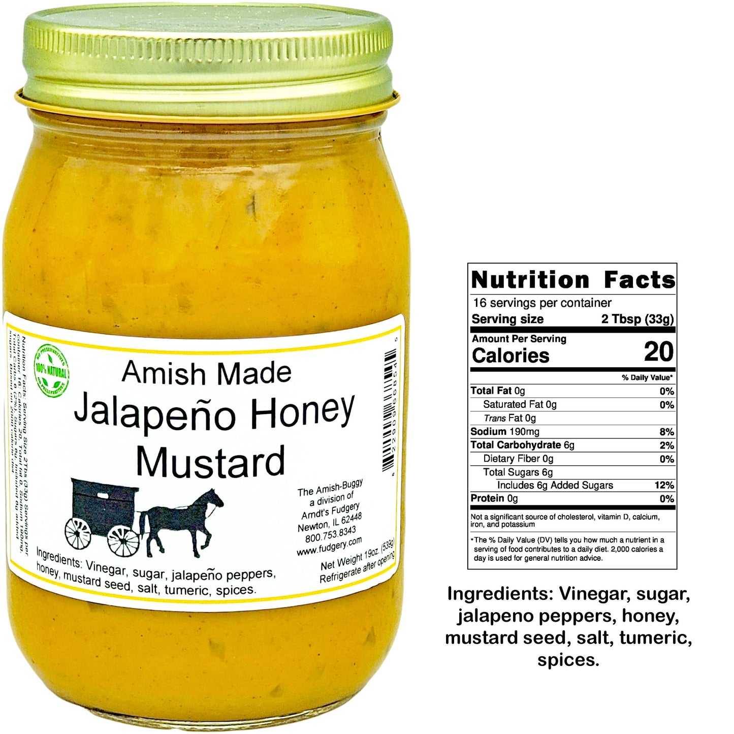 Arndt's Fudgery LLC - Amish Made Mustards Jar: Jalapeno Honey Mustard 19 oz.