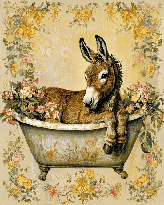 Mowbi - Donkey in Bathtub - Bathroom Wall Art Prints – 8″x10″ Artwork for 11″x14″ Frame