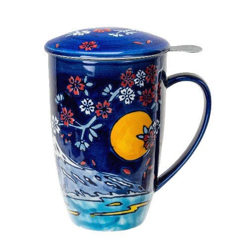 Urban Tokyo - Fuji Mountain Design 15oz Tea Mugs with Lid and Infuser for Loose Leaf Tea (4/32)