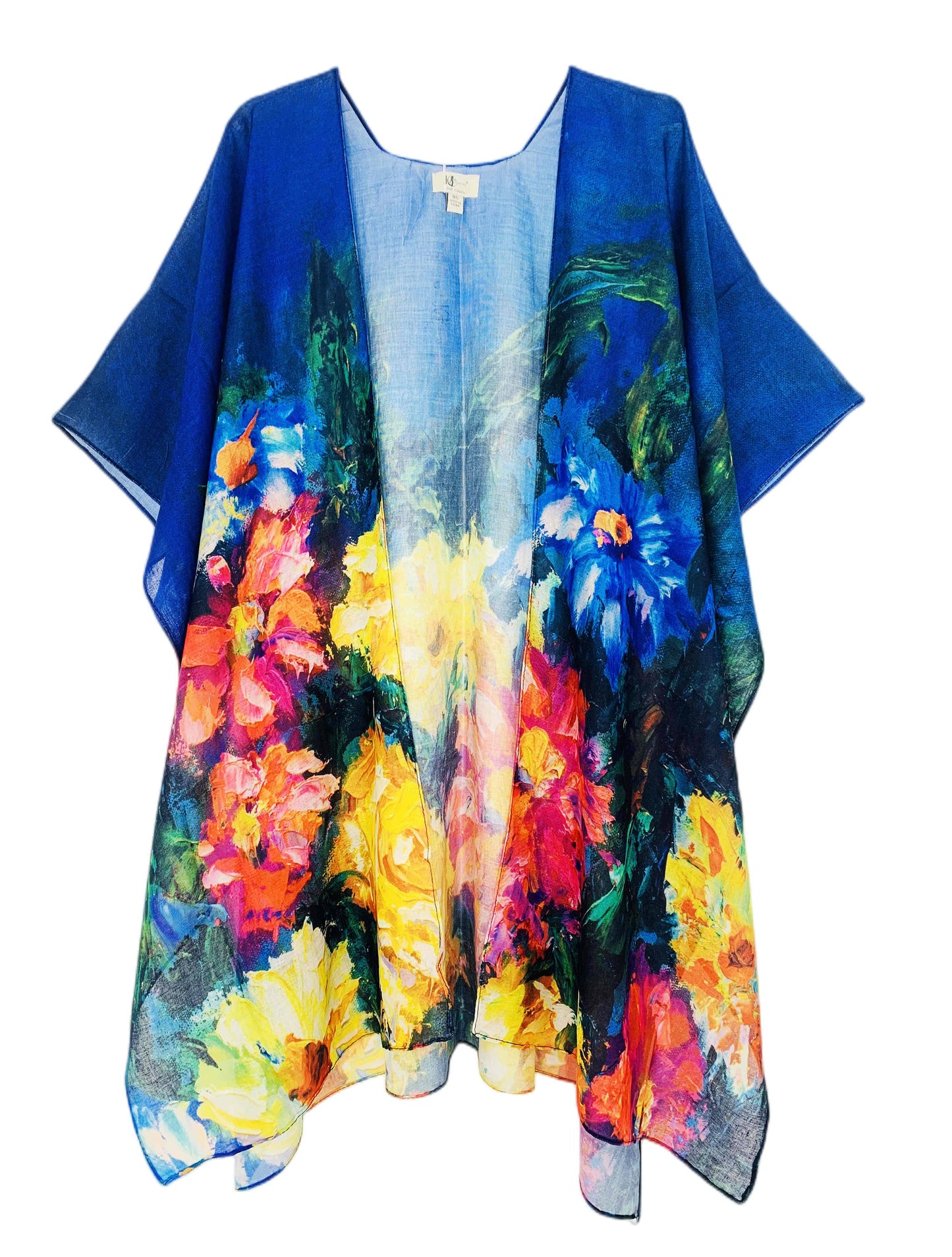 JC Sunny Fashion - JC062762 Blue-Multi Monet Floral Painting Kimono