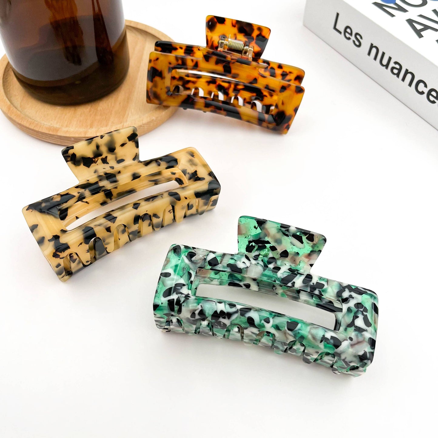 TheDivaSoap - Rectangular Acetate Hair Claw, Premium Quality Hair Clip: Brown Black