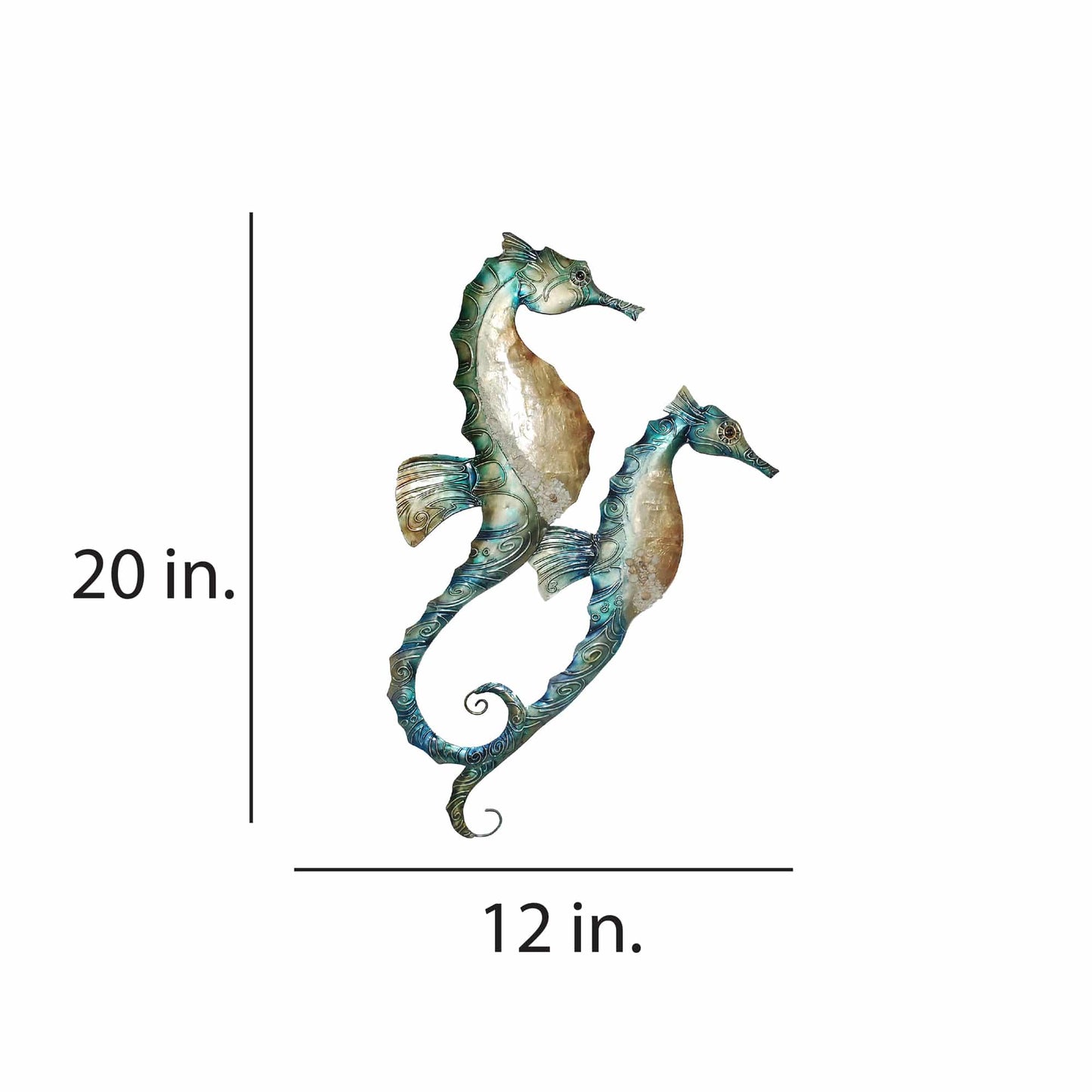 Eangee Home Design - Seahorse Duo Wall Decor Blue, Capiz & Metal, Outdoor Safe