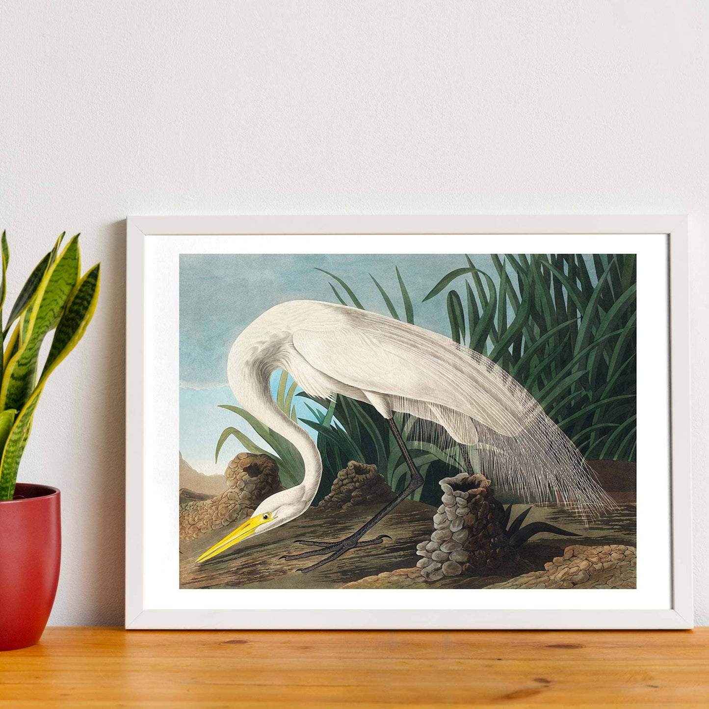 Ink & Drop - White Heron vintage print: 11 ¾ x 15 ¾ in | 30x40 cm / Matte