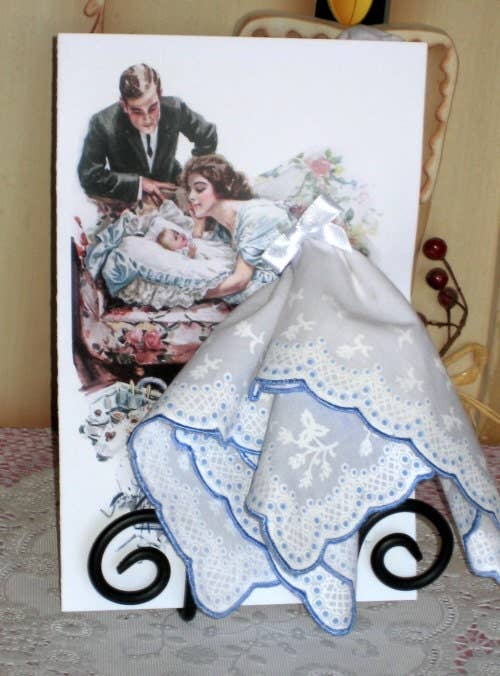 MOMENTS IN THYME - A Mother's Love Keepsake Hankie Card: Blue/Border