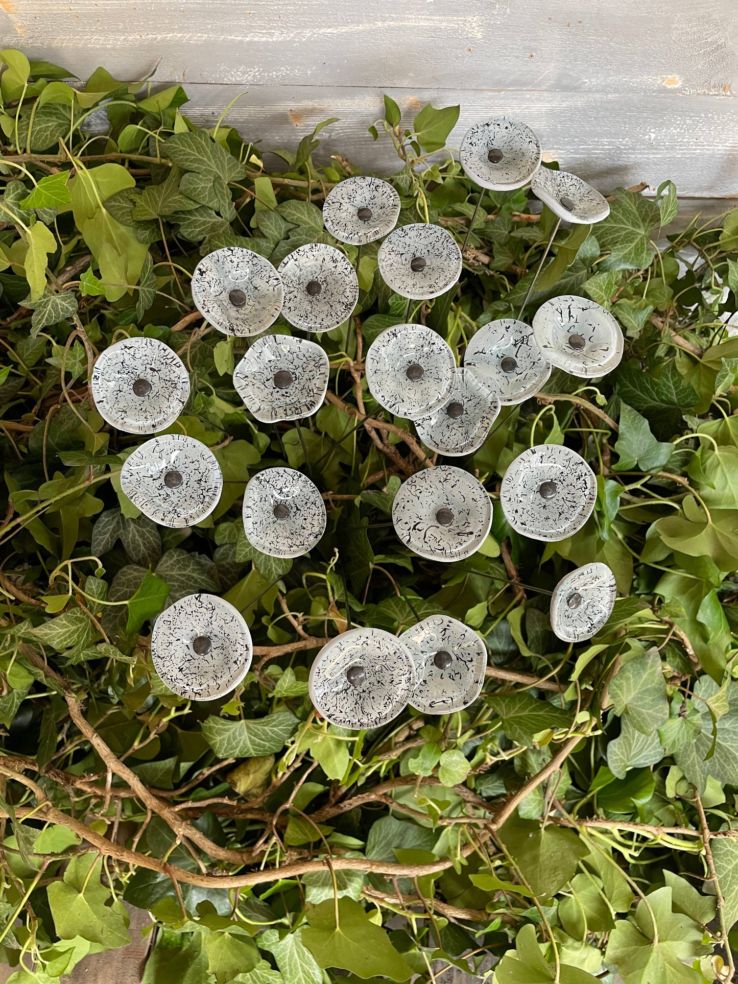 CARNEOL GLASS - Small Glass Flower For Inside In White-Black