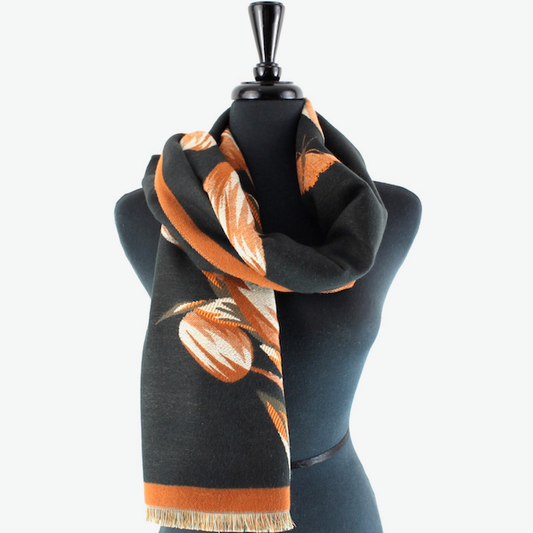 Pretty Persuasions - S23297 Ice Tulips Scarf: 05 Black/Orange