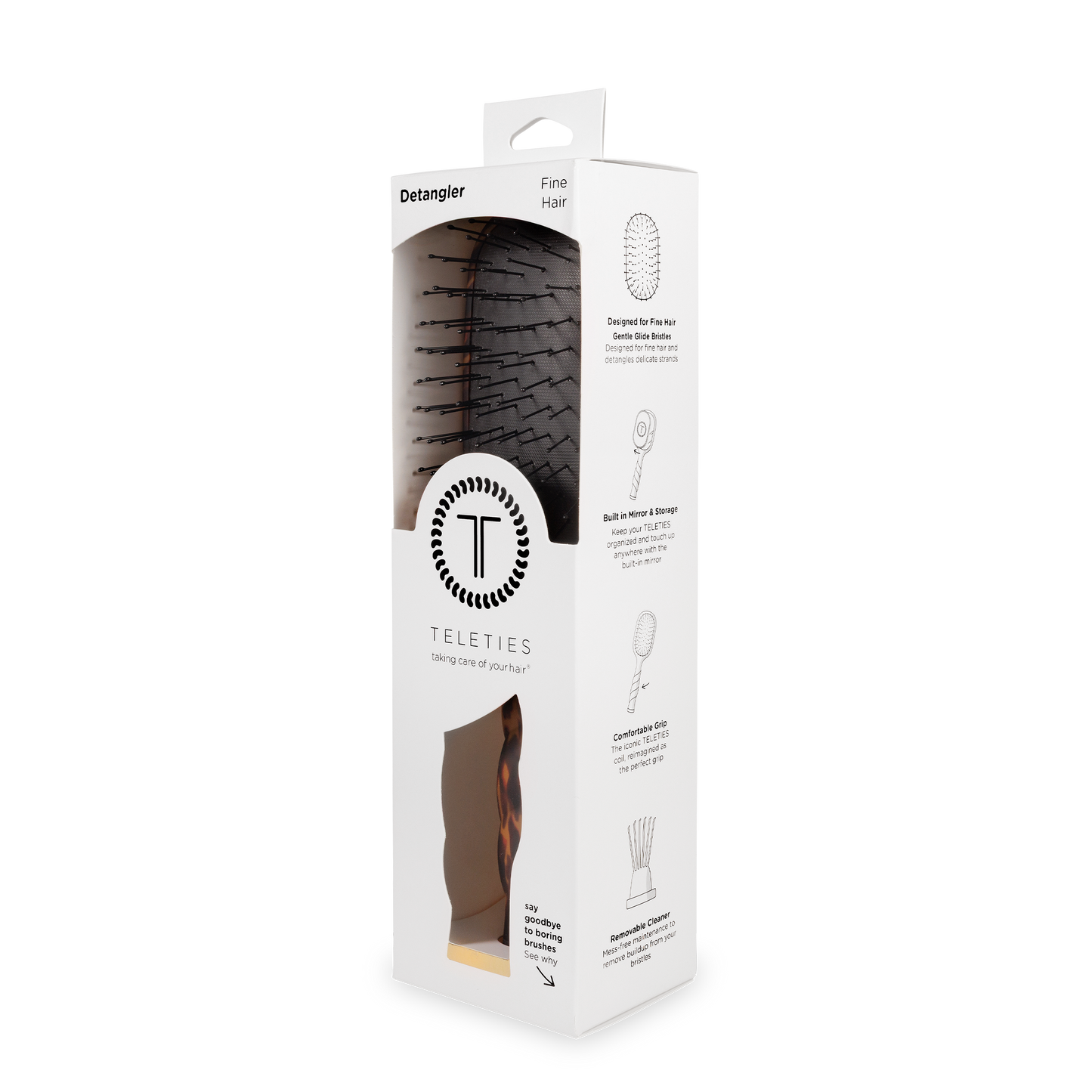 TELETIES - Detangler Hair Brush for Fine Hair - Tortoise