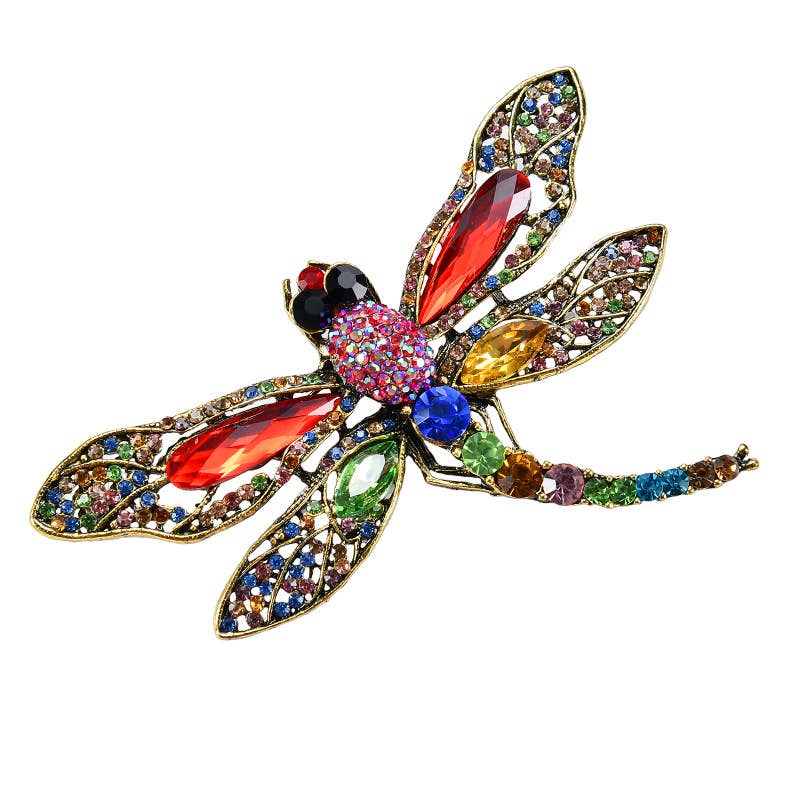 PEACH ACCESSORIES - 1540 Crystals jewelled dragonfly brooch: Blue