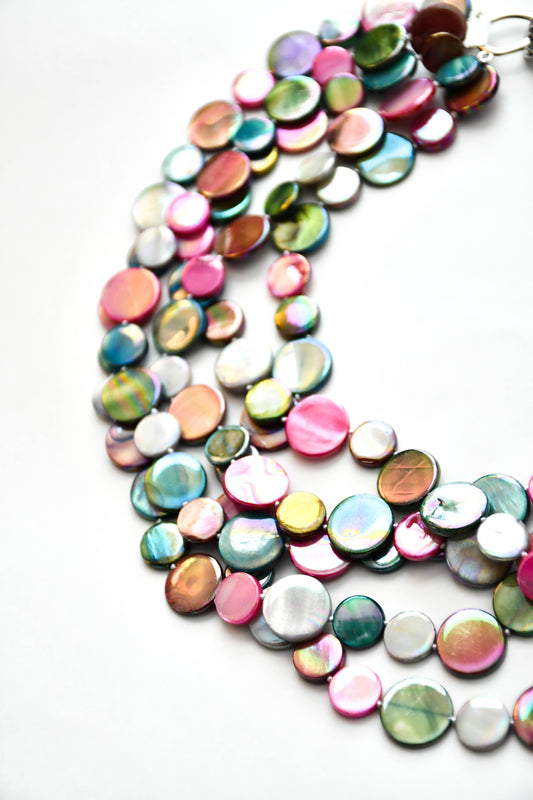 Sea Lily - 382051 - Berry/Teal/Light Gray 5 Strand MOP Necklace