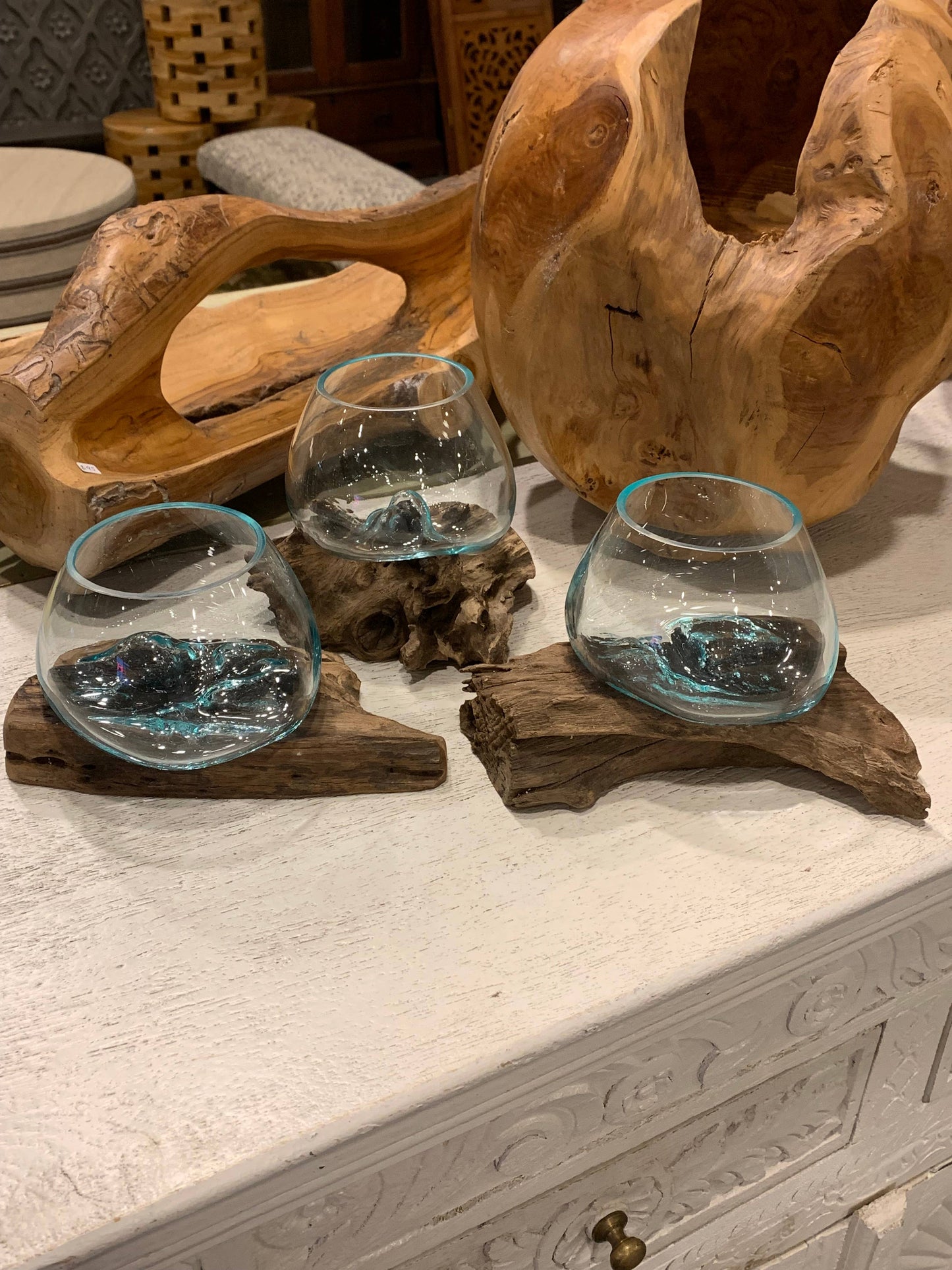 Asia West - Mini Glass Terrarium on Wood (approx. 6" x 5" x 5")