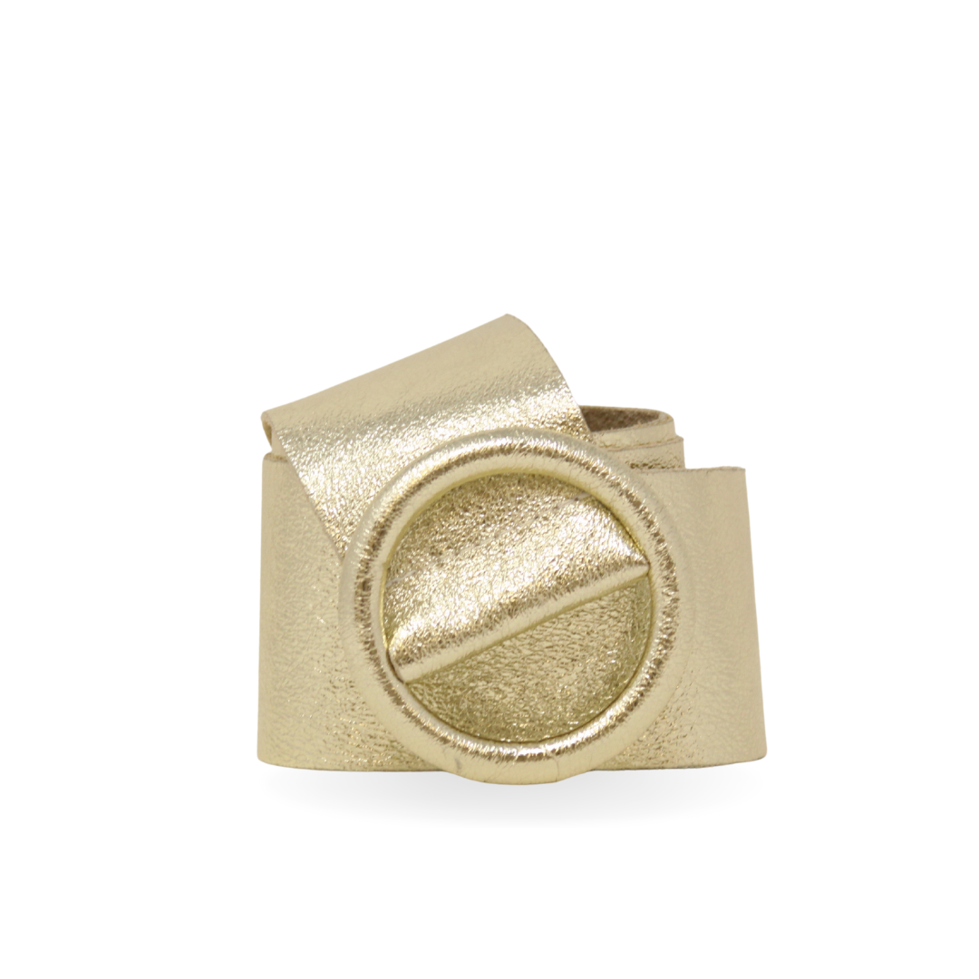 German Fuentes Handbags - CINT-06 CIRCULAR BUCKLE LEATHER BELT: Taupe