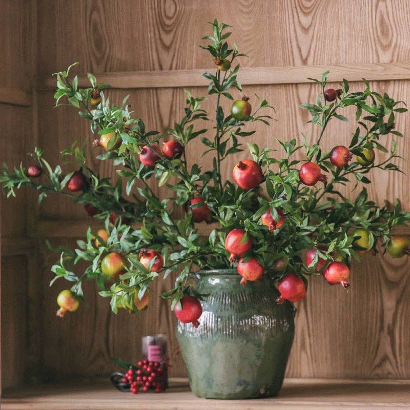 Rustic Reach - Big Fruit Faux Pomegranate Stem 32" Tall: Red / One Stem