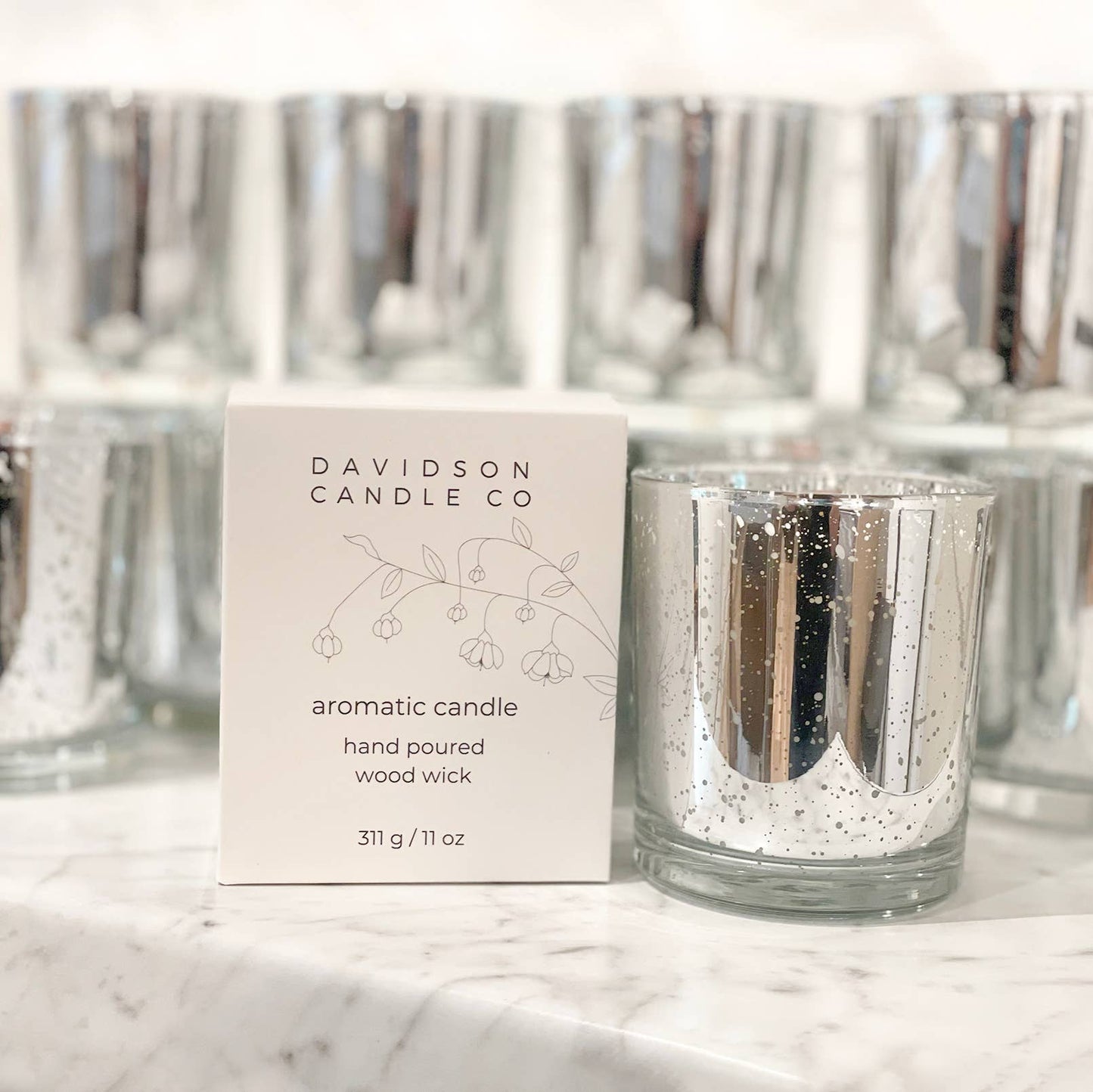 Davidson Candle Company LLC - Apple Spice Candle Silver Electroplated glass candle in box