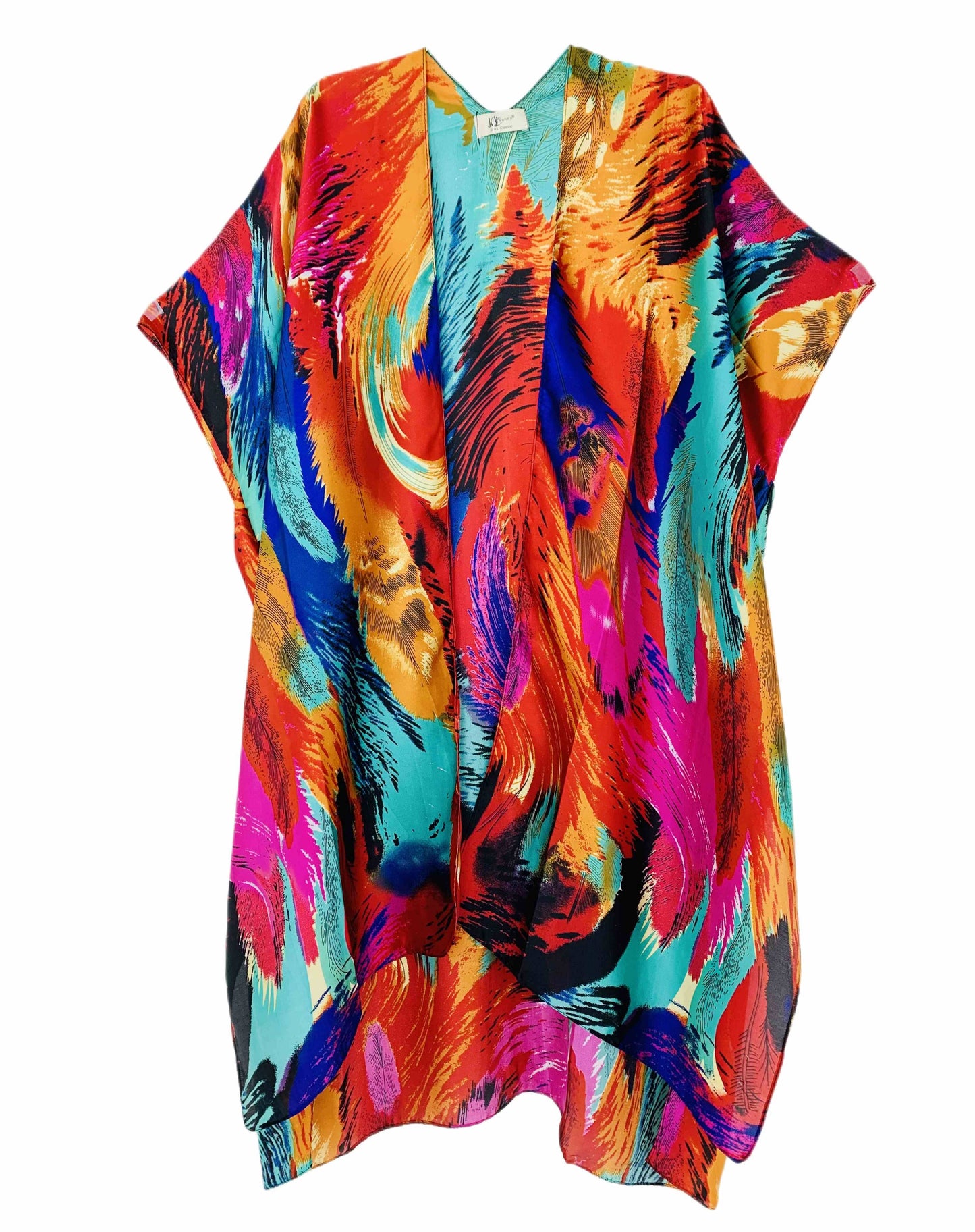 JC Sunny Fashion - JC083318 Silky Abstract Feather Kimono