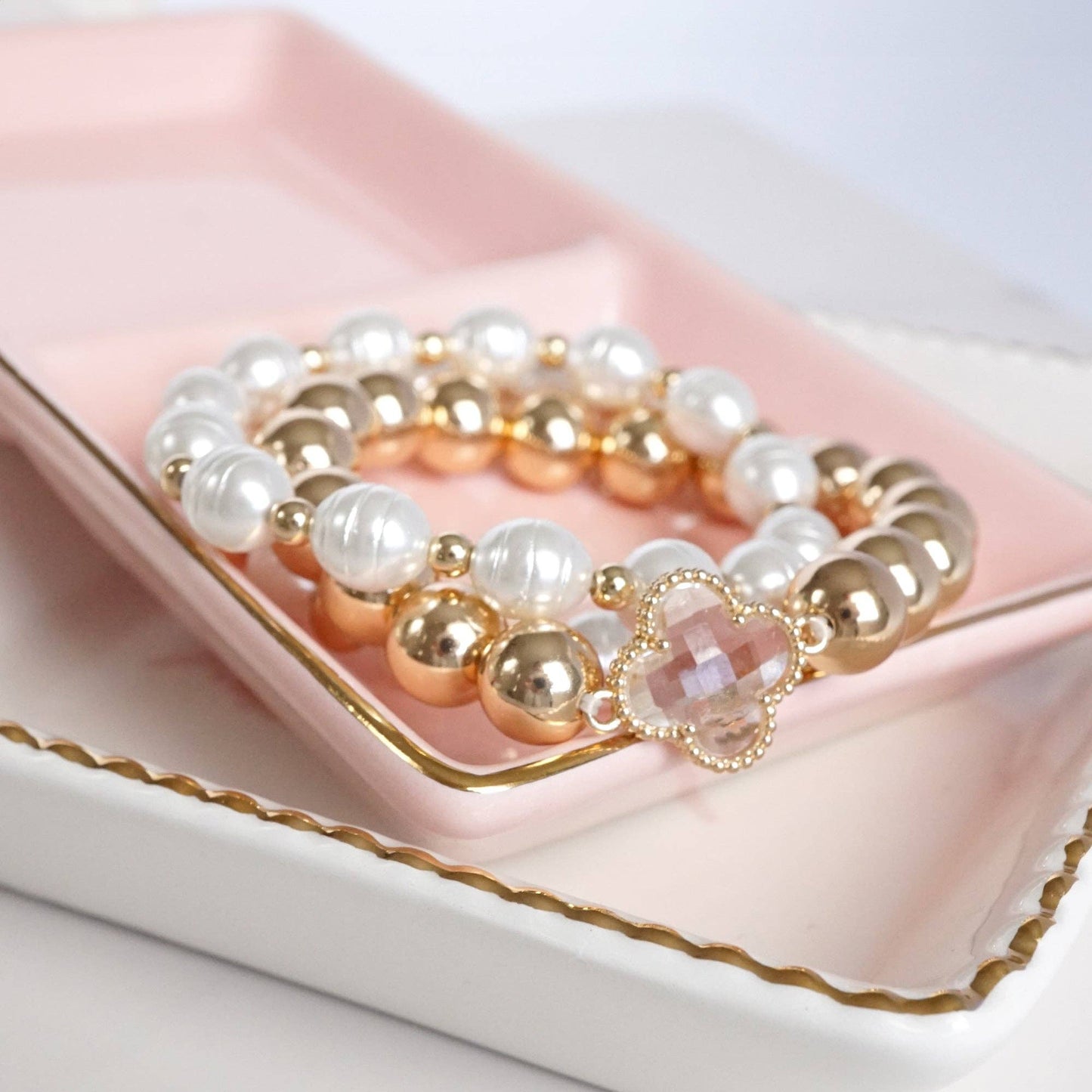 PennyLine inc - Chunky Beads & Clover Charm Statement Bracelet Set – Bold & Elegant