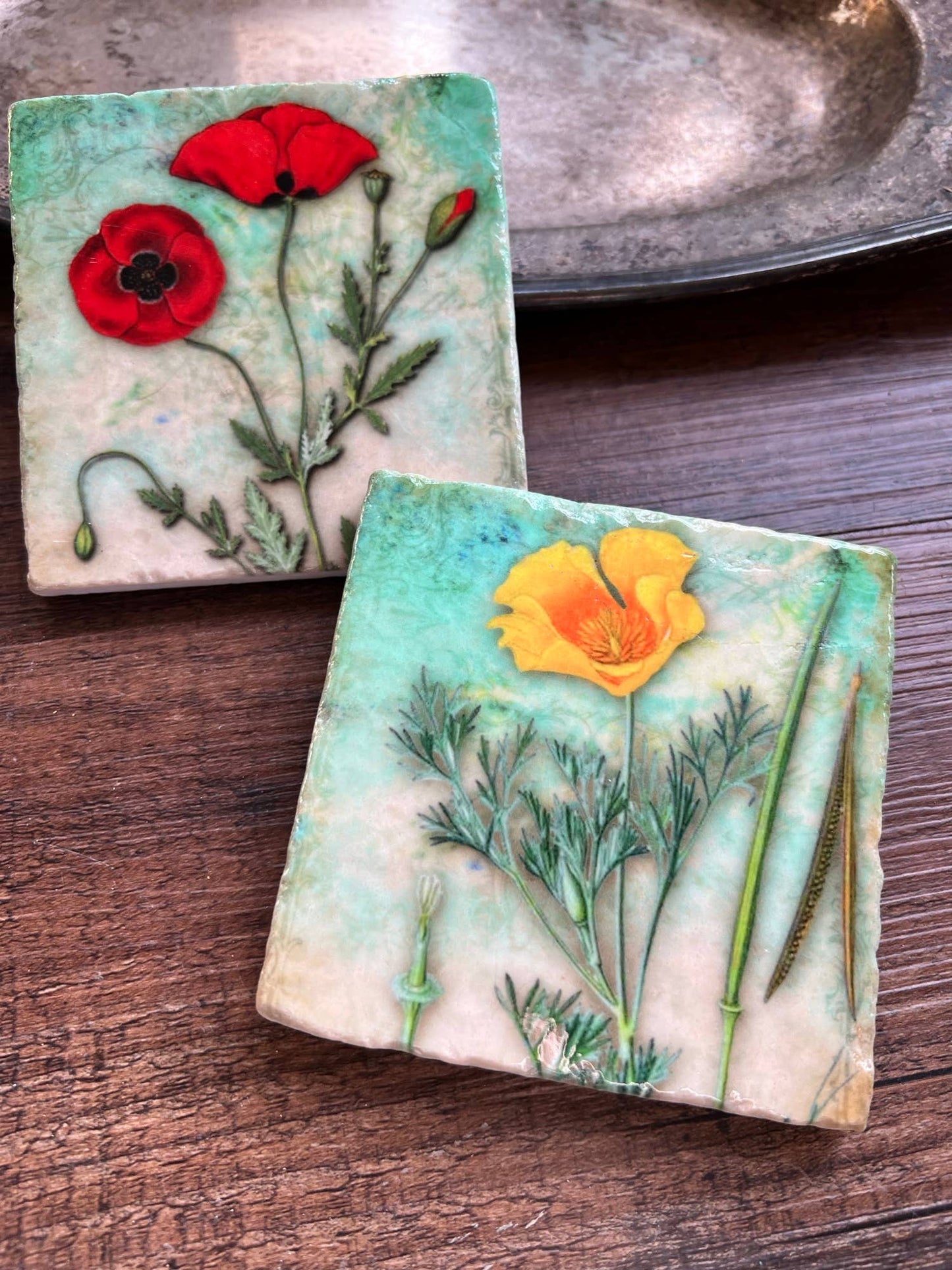 The Painted Lily - Garden Party stone coasters - case of four