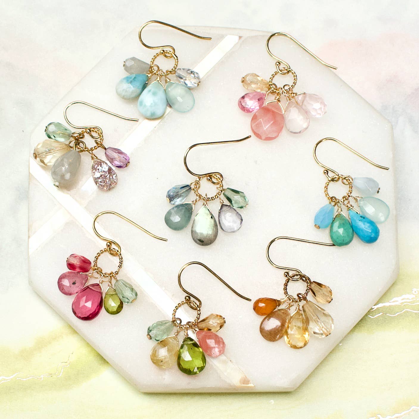 a.v. max - Semi Precious Cluster Earrings: White Rainbow Moonstone