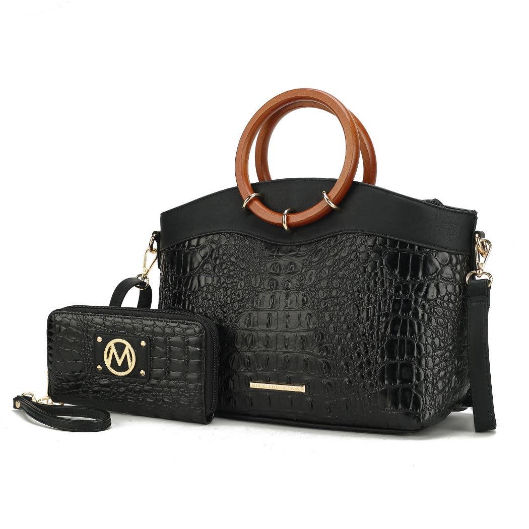 MKF Collection - Phoebe Faux Crocodile-Embossed Tote with Wristlet Wallet Bag: Cognac