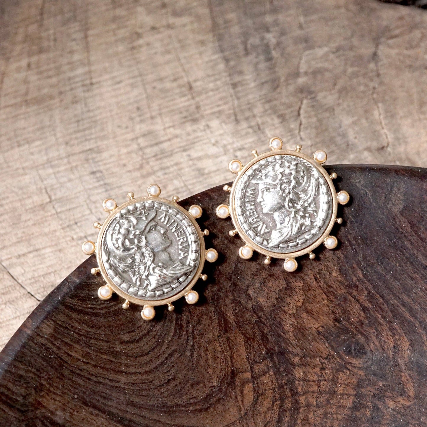PennyLine inc - Boho Coin Statement Stud Earrings – Gold and Silver Tone