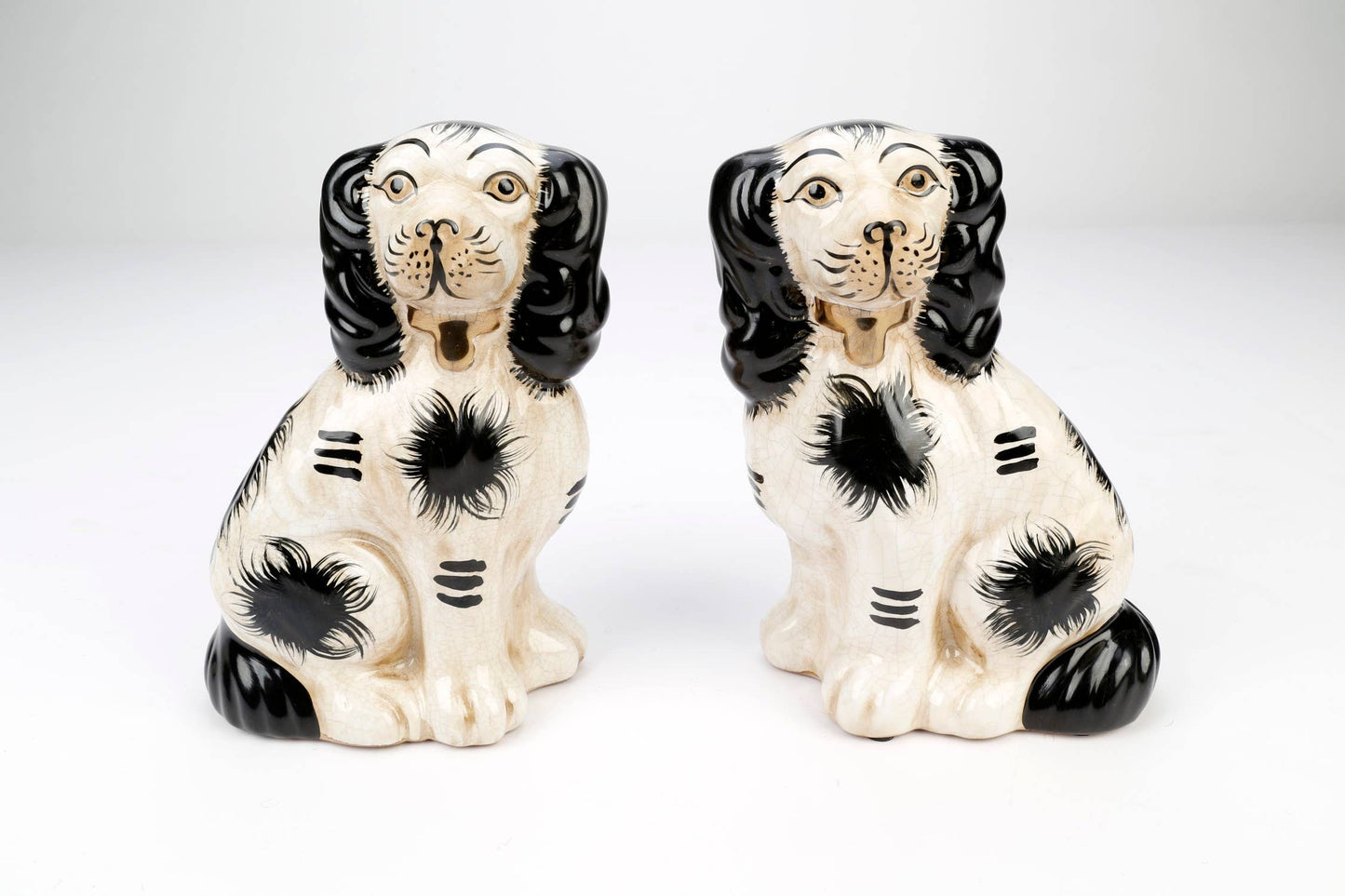 AA Importing - Staffordshire Dog Pair, Black and White with Brown Finish