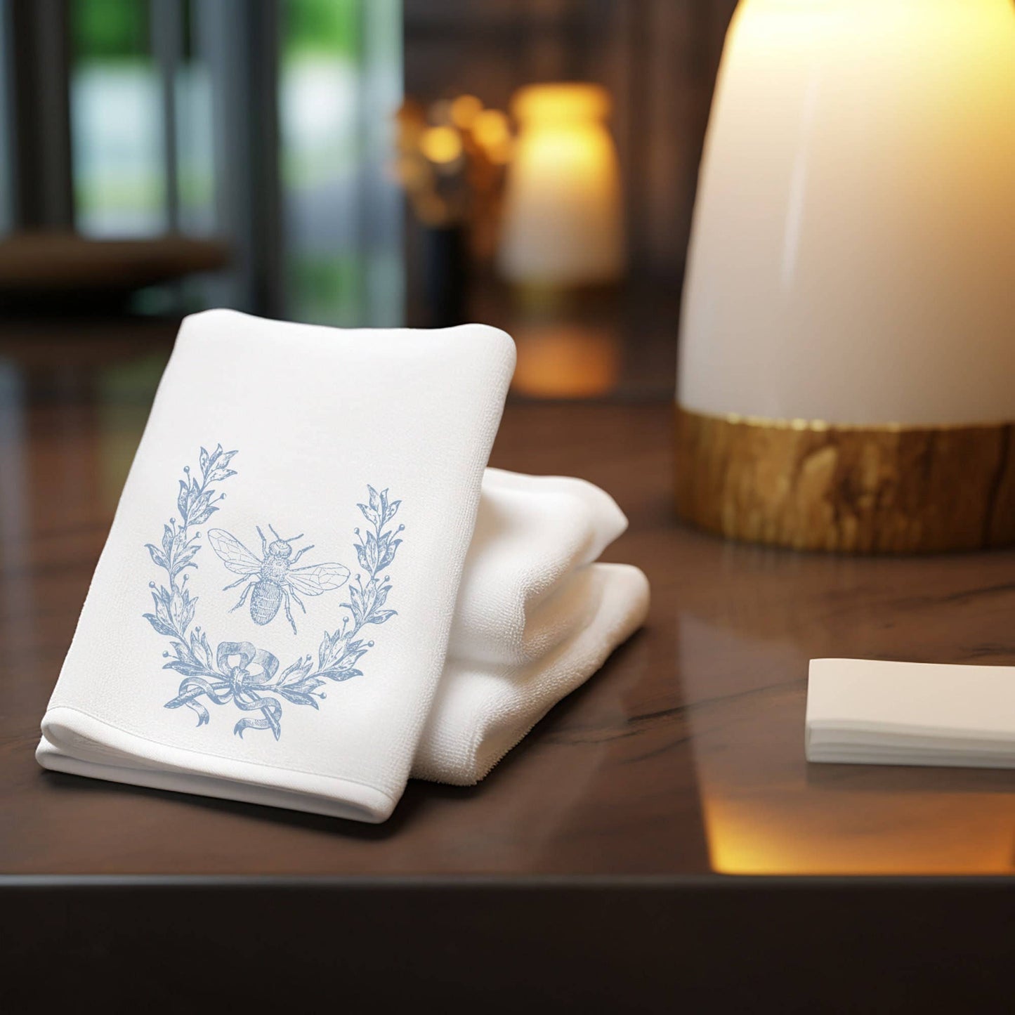 Fernville Creations - French Country Bee Fingertip Towel, Elegant Bath Decor