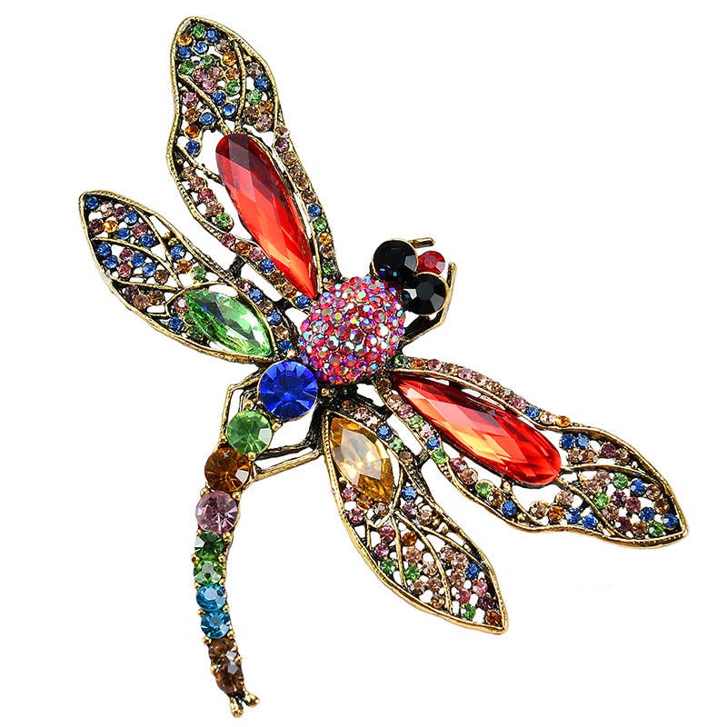 PEACH ACCESSORIES - 1540 Crystals jewelled dragonfly brooch: Blue