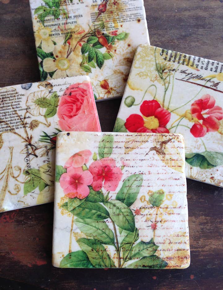 The Painted Lily - Grace's Garden stone coasters - case of 4 coasters