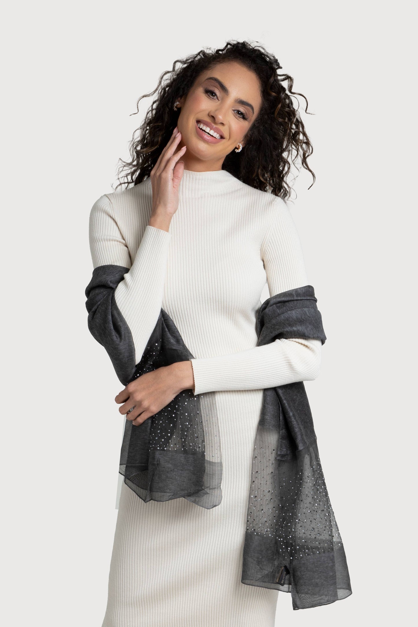 SAACHI - Star Gazer Wool Blend Sparkle Silk Scarf: Charcoal