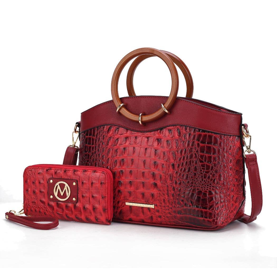 MKF Collection - Phoebe Faux Crocodile-Embossed Tote with Wristlet Wallet Bag: Cognac