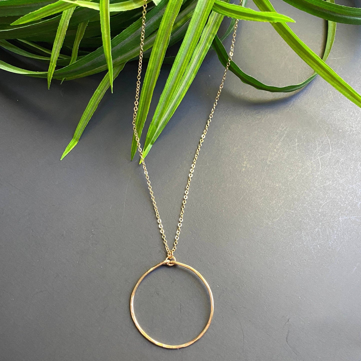 Marble Designs Jewelry - Hammered Gold Hoop Necklace Pendant Simple Classic: Gold